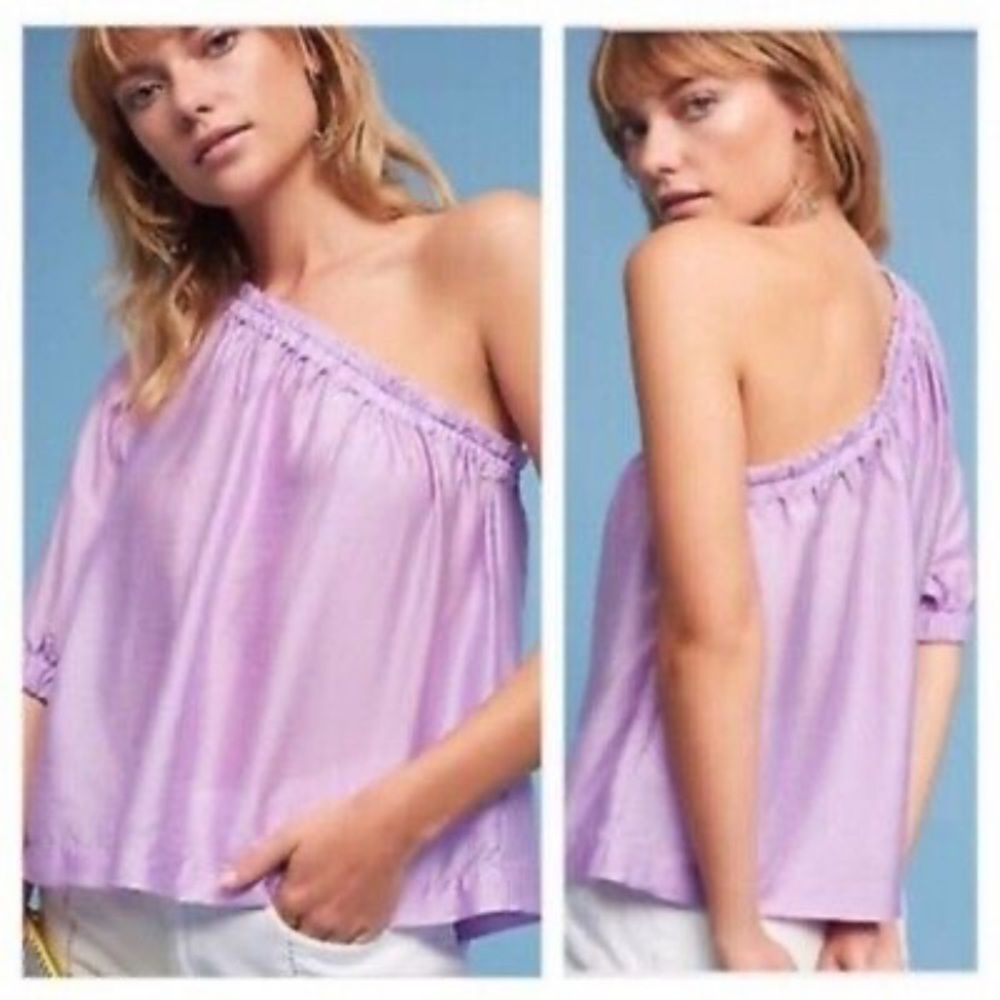 Anthropologie Maeve Summer Leoni Lilac One shoulder blouse - Size Medium